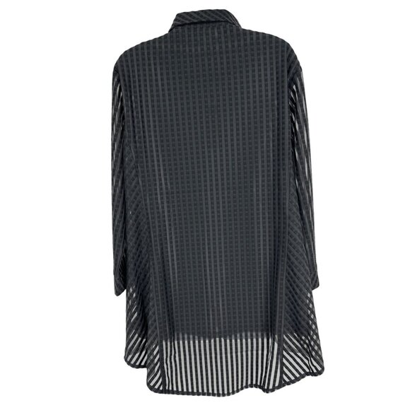 Lior Paris Black Sheer Textured Striped Zip-Front Collared Blouse Womens Size XL - Picture 5 of 9